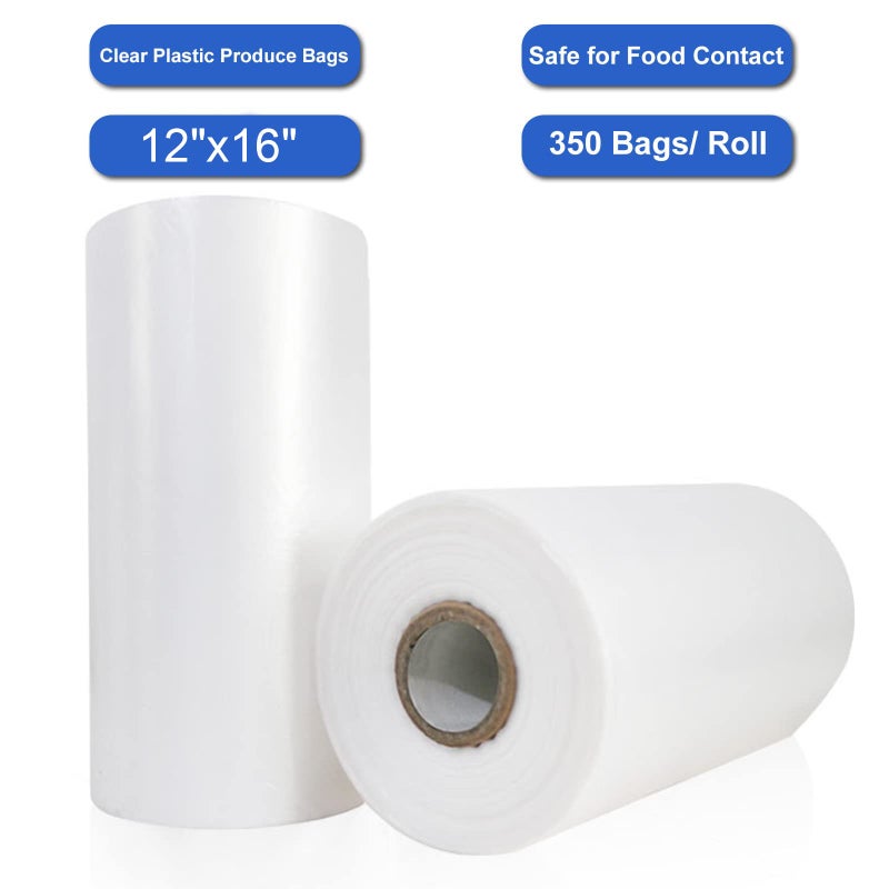 LabelMore 12'' x 16'' Plastic Produce Bags on a Roll, Clear, Food Storage Bags for Bread, Vegetable, Fruits and Meat, 350 Bags/Roll - Image 2