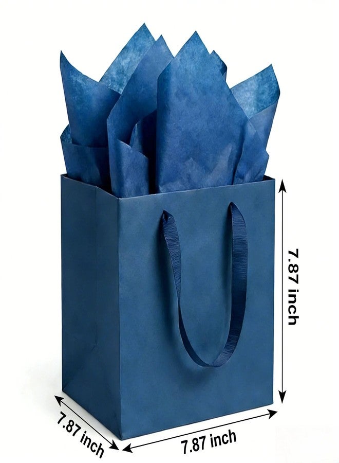 JUNESHE 2 Pack Medium Square Gift Bags with Handles & Tissue Paper, 7.87 inch Navy Blue Paper Bag for Birthday Party Favors Bridal Shower Presents Wedding Anniversary Shopping - Image 2