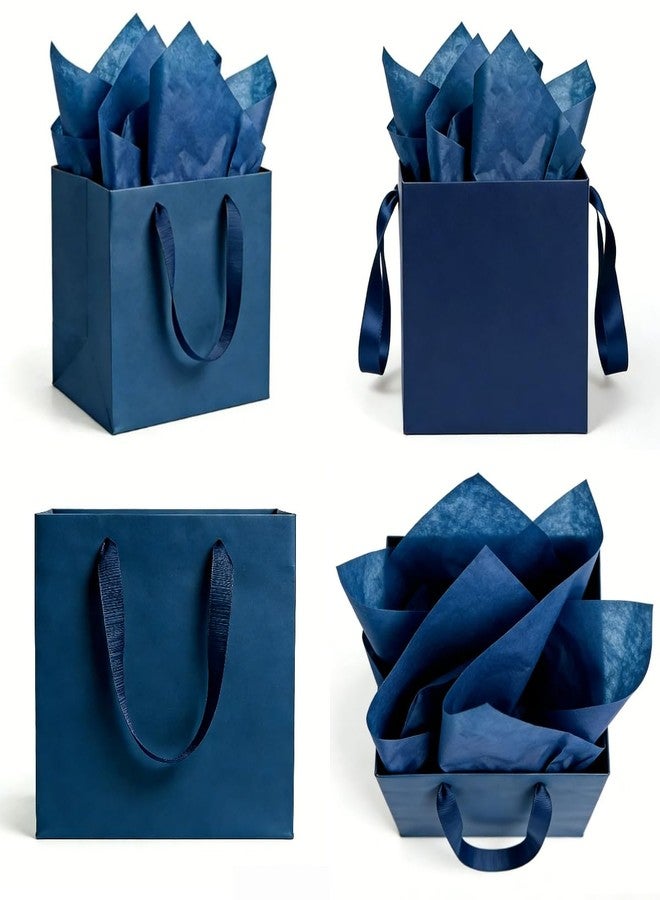 JUNESHE 2 Pack Medium Square Gift Bags with Handles & Tissue Paper, 7.87 inch Navy Blue Paper Bag for Birthday Party Favors Bridal Shower Presents Wedding Anniversary Shopping - Image 4