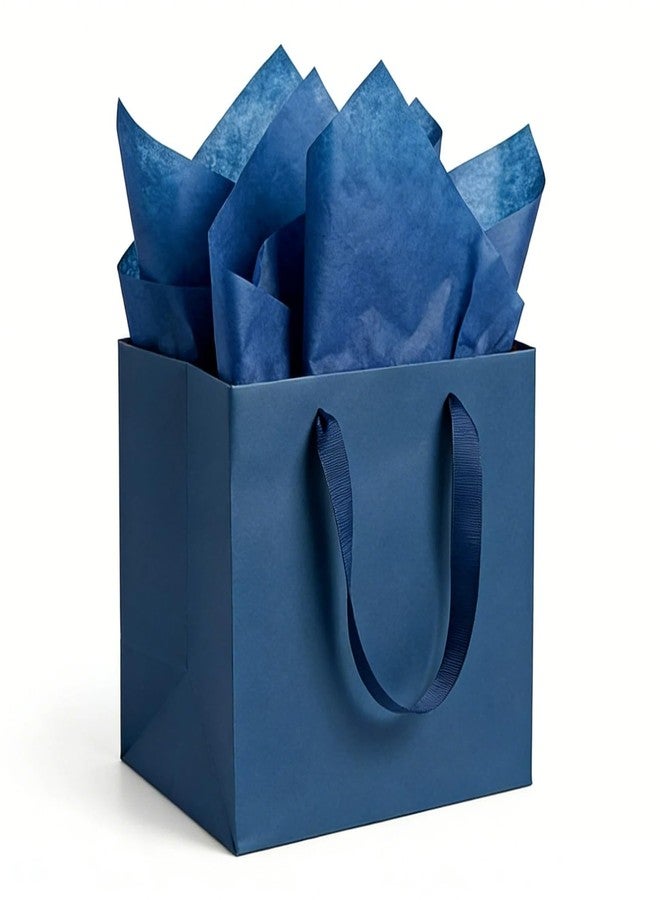 JUNESHE 2 Pack Medium Square Gift Bags with Handles & Tissue Paper, 7.87 inch Navy Blue Paper Bag for Birthday Party Favors Bridal Shower Presents Wedding Anniversary Shopping - Image 1
