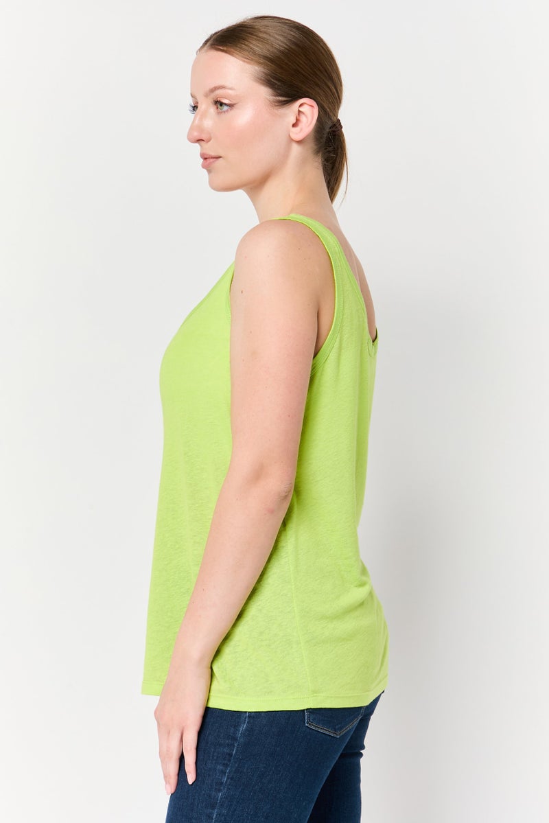 promod Women Scoop Neck Sleeveless Solid Top, Lime Green - Image 3