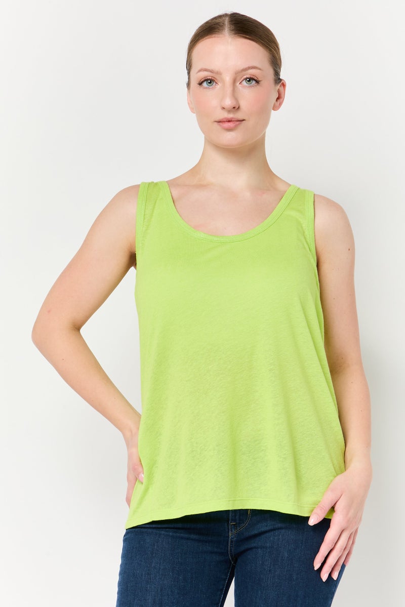 promod Women Scoop Neck Sleeveless Solid Top, Lime Green - Image 1