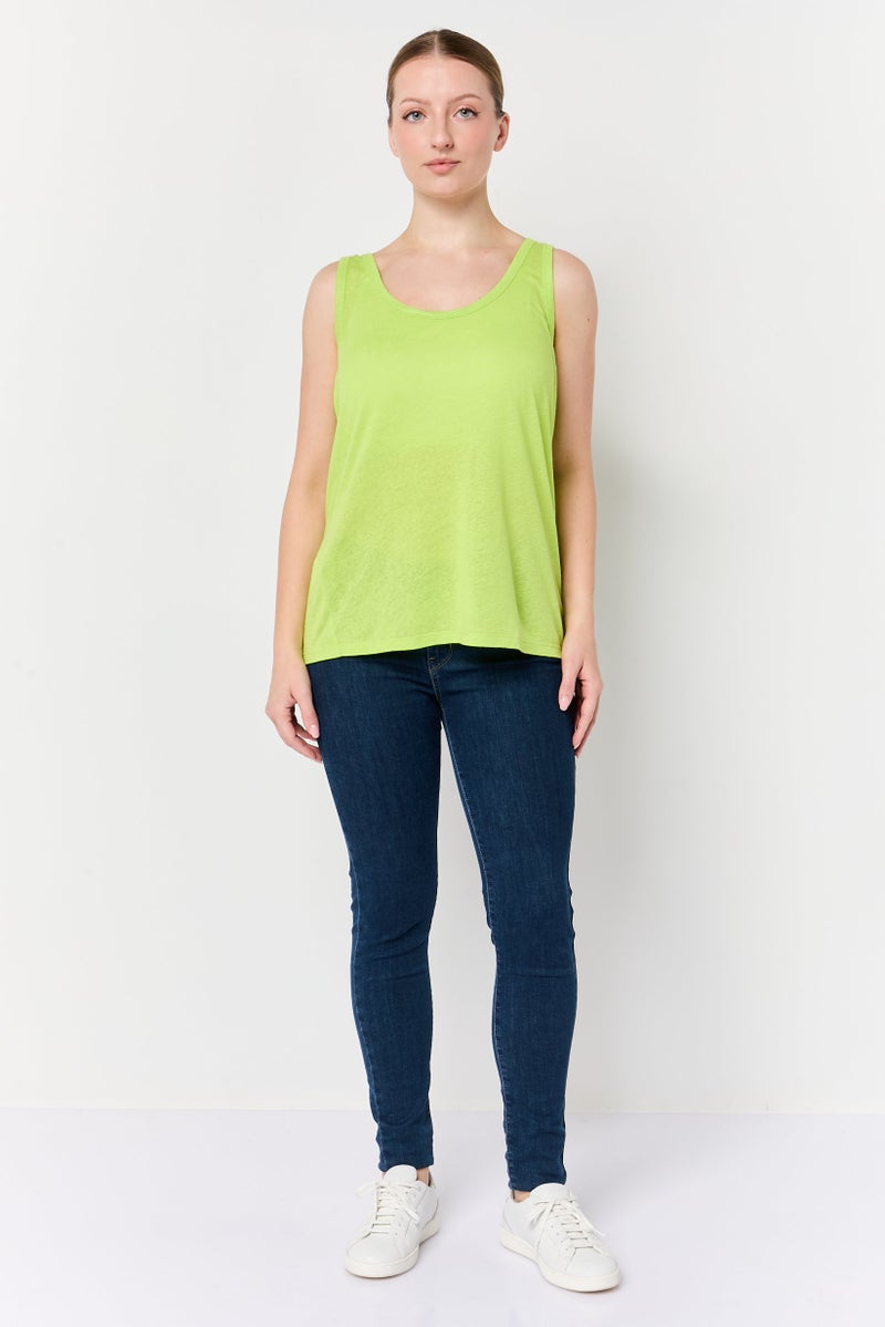 promod Women Scoop Neck Sleeveless Solid Top, Lime Green - Image 4