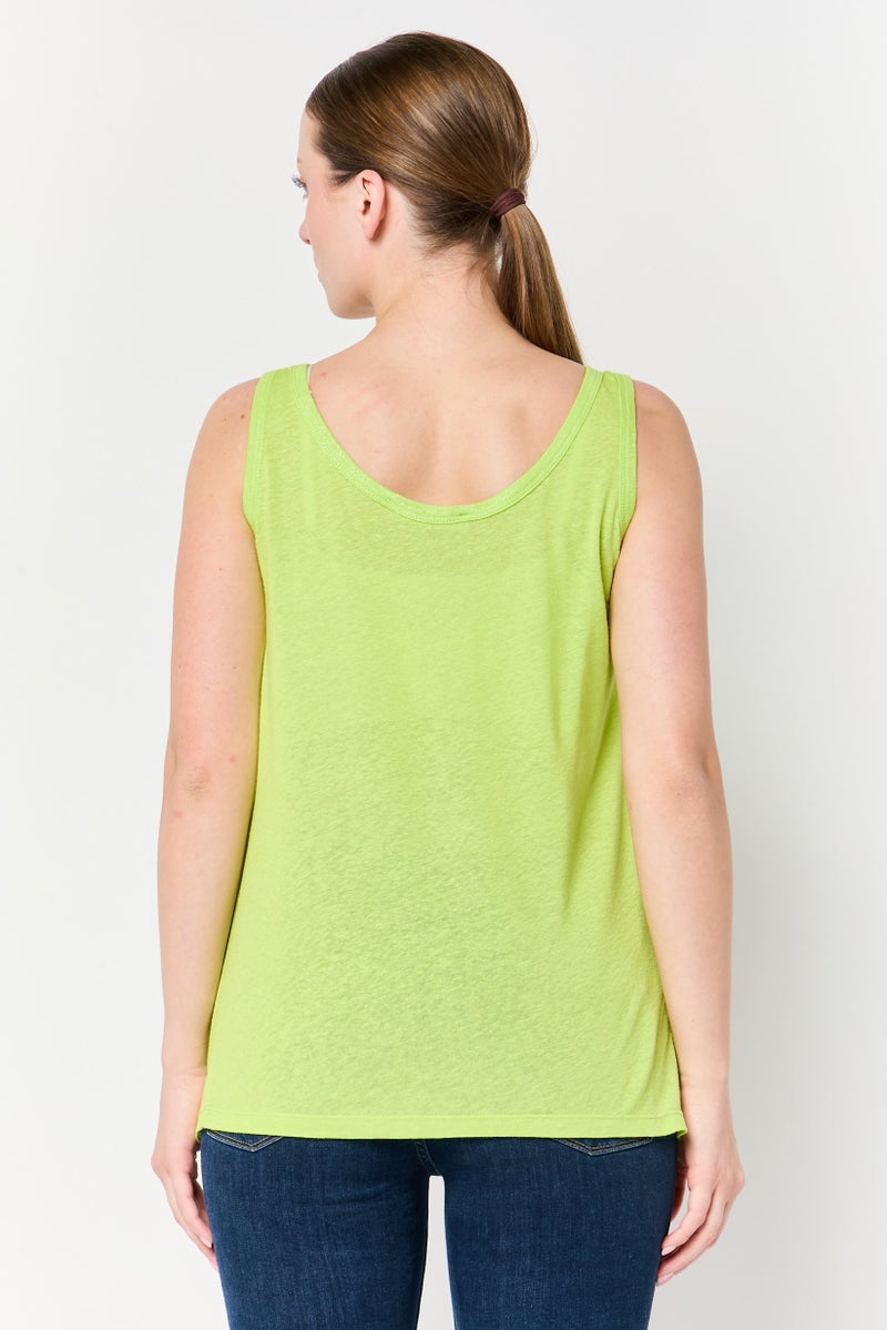 promod Women Scoop Neck Sleeveless Solid Top, Lime Green - Image 2
