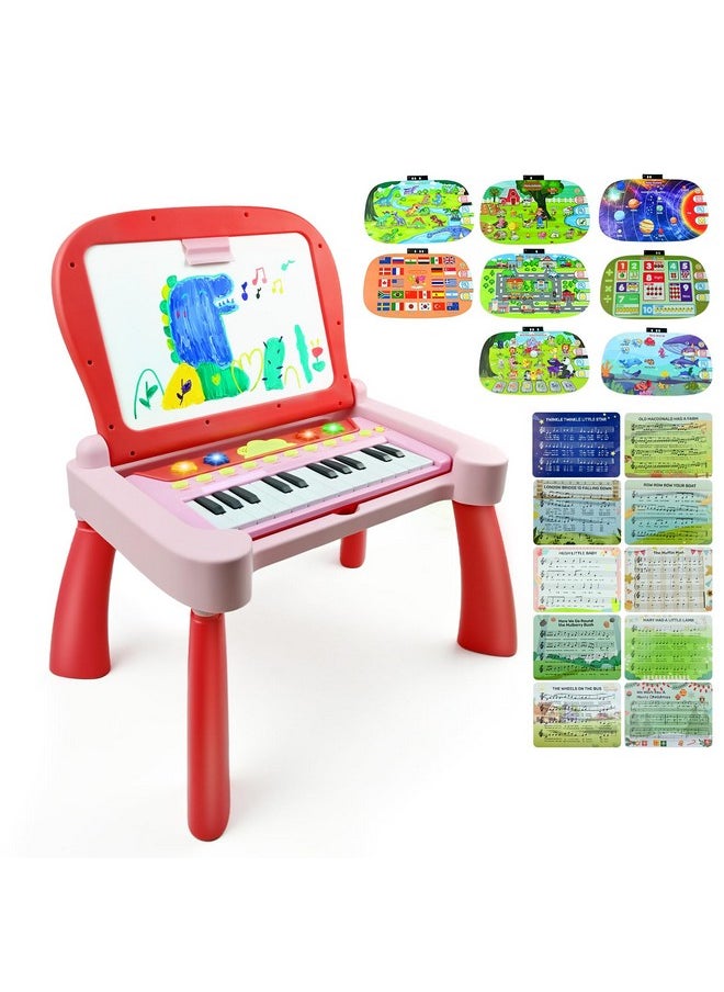 Love&Mini Toys For 3+ Year Old Girls 3 In 1 Activity Table Toddler Toys With 24 Keys Musical Piano Toys, 8-Sided Touch Learn Card, Drawing Board, Birthday Xmas Gift For 3+ Year Old Girls Boys  - Image 1
