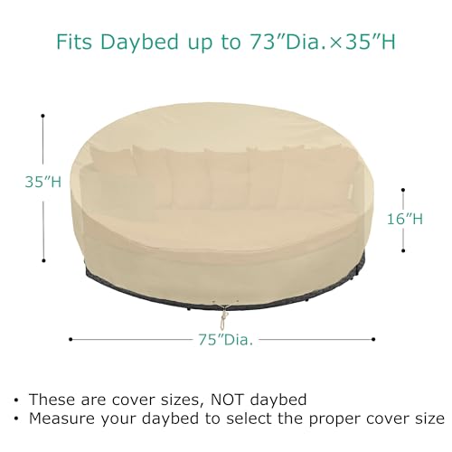 SunPatio Outdoor Daybed Cover, Heavy Duty Waterproof Round Canopy Sofa Bed Cover with Taped Seam, Patio Furniture Set Protector, All Weather Protection, 75"Dia x 35"/16”H, Beige - Image 2