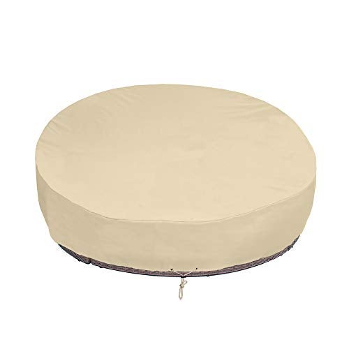 SunPatio Outdoor Daybed Cover, Heavy Duty Waterproof Round Canopy Sofa Bed Cover with Taped Seam, Patio Furniture Set Protector, All Weather Protection, 75"Dia x 35"/16”H, Beige - Image 1