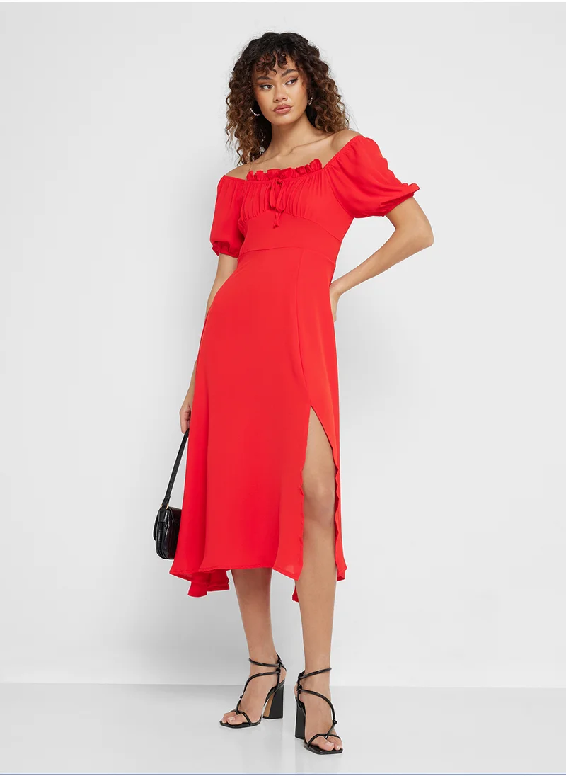 جينجر Sweetheart Neckline Midi Dress With Side Slit