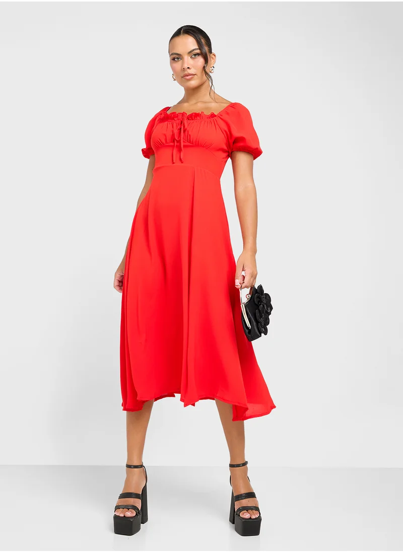Ginger Sweetheart Neckline Midi Dress With Side Slit