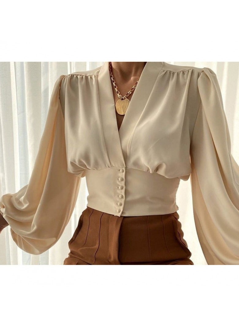 Shougu New Temperament Button V-neck Top Shirt  - Image 1