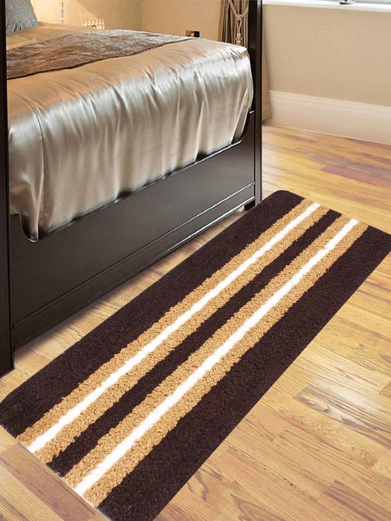 SKIVE India Rectangular Striped Soft Microfiber Yarn Durable & Washable Multipurpose Runner for Home/Kitchen/Living Area/Office Entrance with Anti Skid Backing/Quick-Drying Mats_Coffee with Gold - Image 1