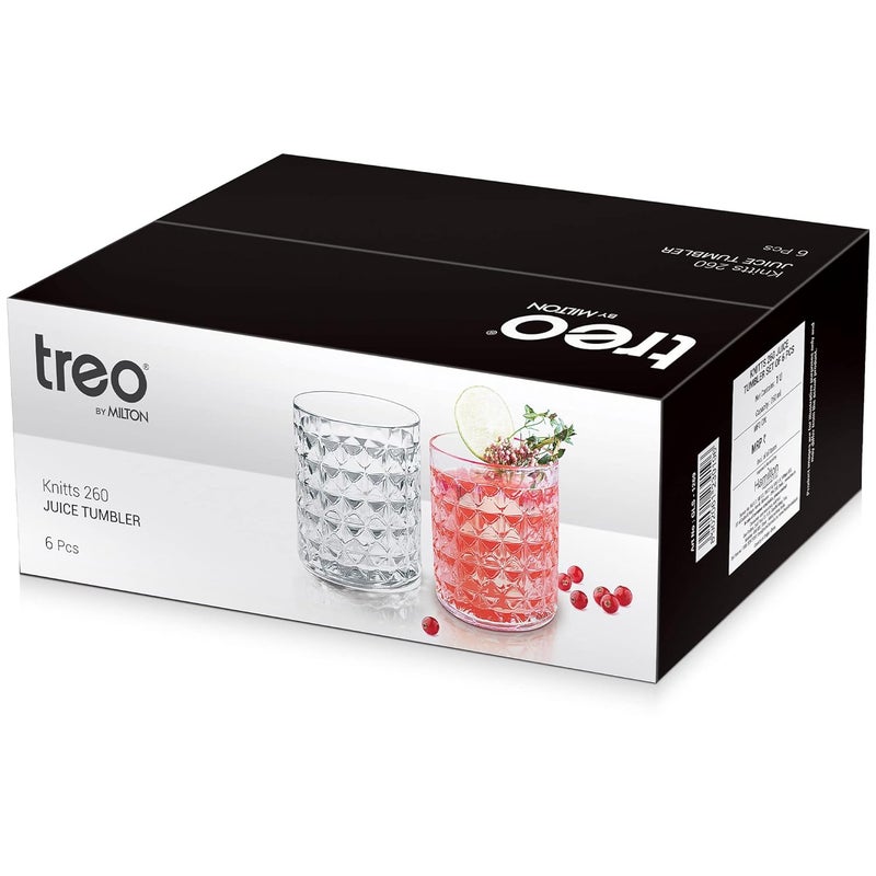Treo by Milton Knitts 260 Glass Tumblers, Transparent, Knitt Textured Design Glasses Set of 6, 260 ml Each Ideal for Water, Juice, Cocktails, Mocktails - Image 5
