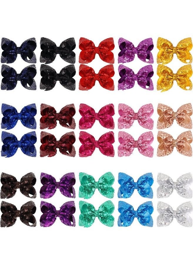 DED - 30Pcs Sparkly Hair Bows Clips 4 Inch Glitter Sequin Bow Alligator Clips Baby Hair Accessories For Baby Girls Children Kids(15 Pair) - Image 1