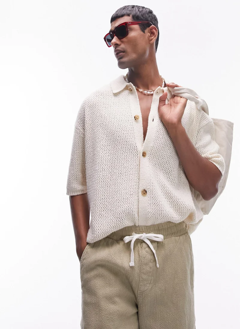 توب مان Button Through Crochet Shirt