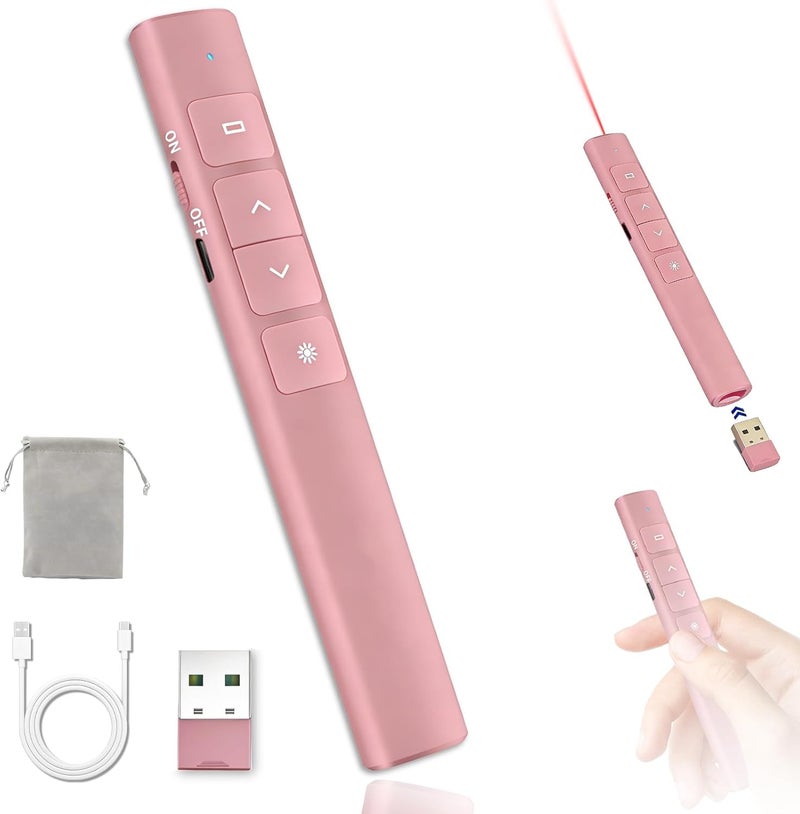 جهاز التحكم عن بعد للعروض التقديمية اللاسلكي، مقدم USB بتردد 2.4 جيجاهرتز مع مؤشر ليزر أحمر ووظيفة الارتباط التشعبي والتحكم في الصفحة ومستوى الصوت، نقر للعروض التقديمية لأجهزة Mac/PC/Laptop/Keynote/PPT - Image 1