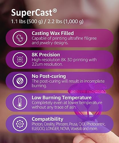 3DMaterials SuperCast 8K 3D Printer Resin Wax Filled for Ultrafine Filigree, Jewelry, and Metal Casting, Made in Korea by 3DMaterials (500g) - Image 2