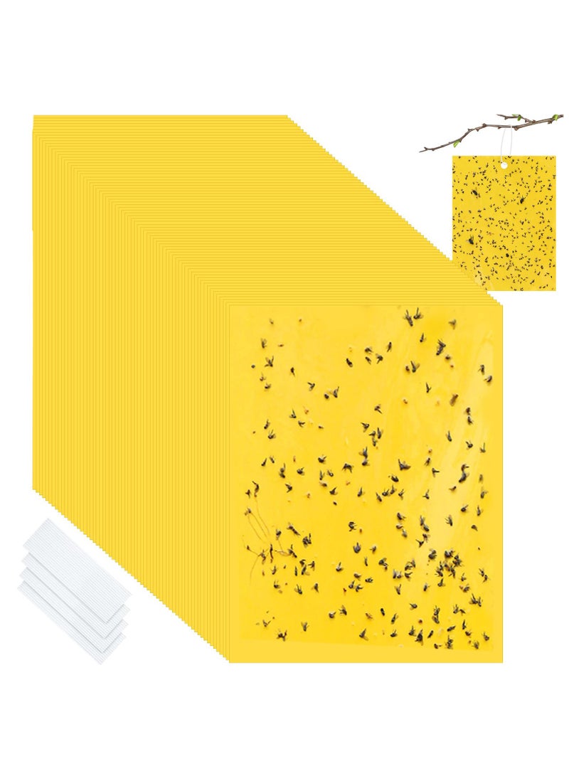 Generic 50 Pack Fruit Fly Trap, Yellow Sticky Gnat Traps Killer for Indoor/Outdoor Flying Plant Insect Like Fungus Gnats, Whiteflies, Aphids, Leaf Miners - 6x8 in, Twist Ties Included - Image 1