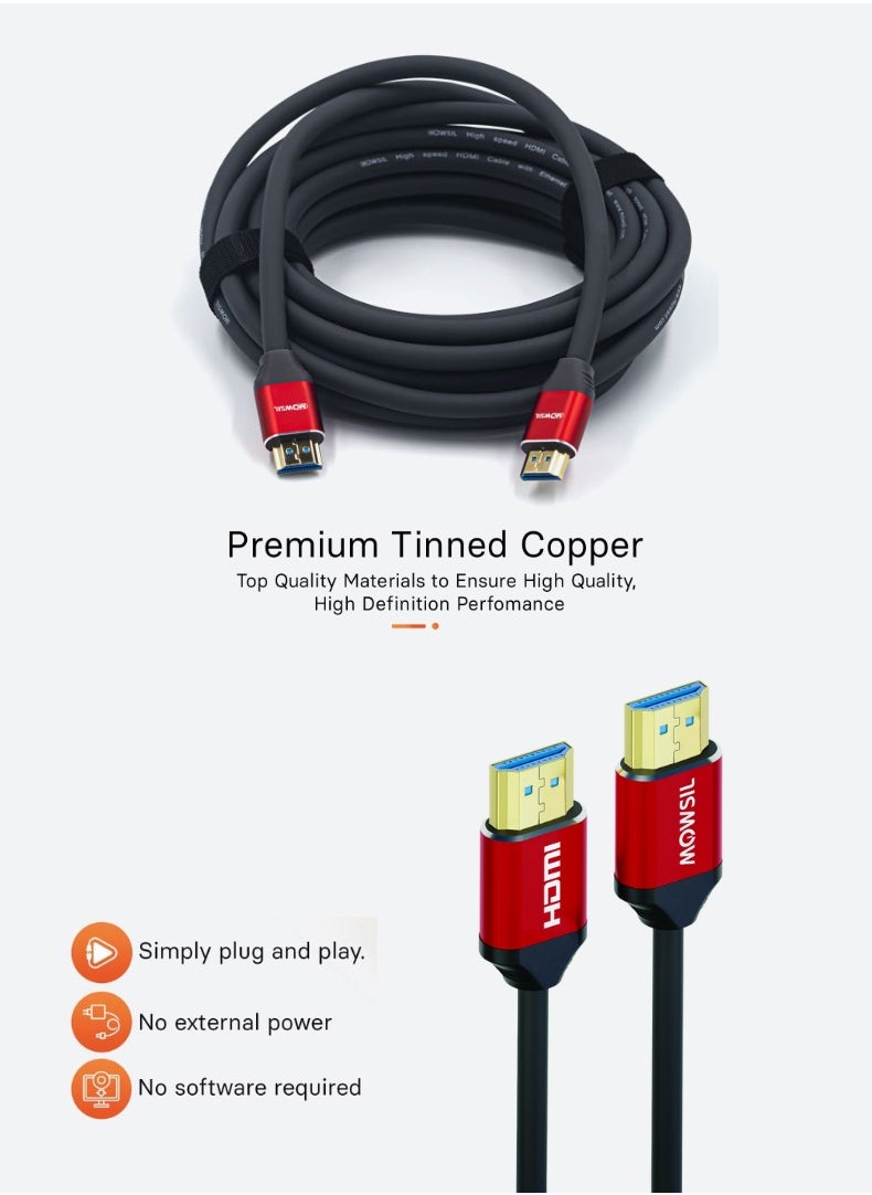 MOWSIL HDMI Cable 4K @ 30Hz | 2-Year Warranty | 1m Cable | HDMI 1.4 High-Speed | 24K Gold-Plated Connectors | Supports 1080p, 3D, 4K & 8K  - Image 3