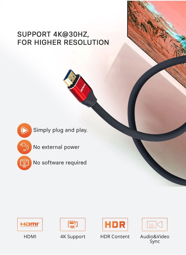 MOWSIL HDMI Cable 4K @ 30Hz | 2-Year Warranty | 1m Cable | HDMI 1.4 High-Speed | 24K Gold-Plated Connectors | Supports 1080p, 3D, 4K & 8K  - Image 5