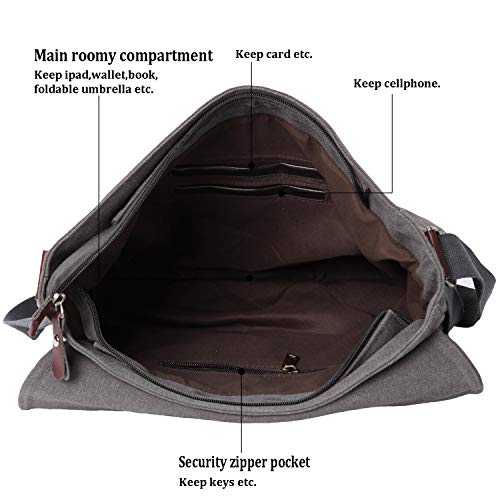 Mactso Vintage Canvas Satchel Messenger Bag for Men Women,Travel Shoulder bag 13.5" Laptop Bags Bookbag (Grey) - Image 3