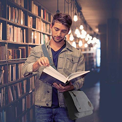 Mactso Vintage Canvas Satchel Messenger Bag for Men Women,Travel Shoulder bag 13.5" Laptop Bags Bookbag (Grey) - Image 4