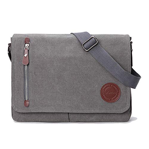 Mactso Vintage Canvas Satchel Messenger Bag for Men Women,Travel Shoulder bag 13.5" Laptop Bags Bookbag (Grey) - Image 1