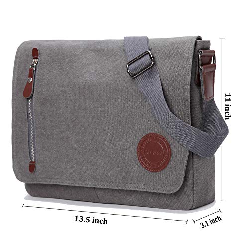 Mactso Vintage Canvas Satchel Messenger Bag for Men Women,Travel Shoulder bag 13.5" Laptop Bags Bookbag (Grey) - Image 2