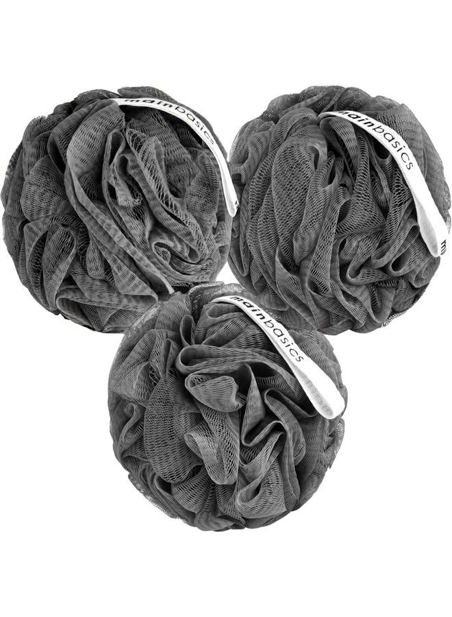 MainBasics Charcoal Infused Bath Shower Loofah Sponge Pouf Body Wash Scrubber (Set of 3) - Image 1