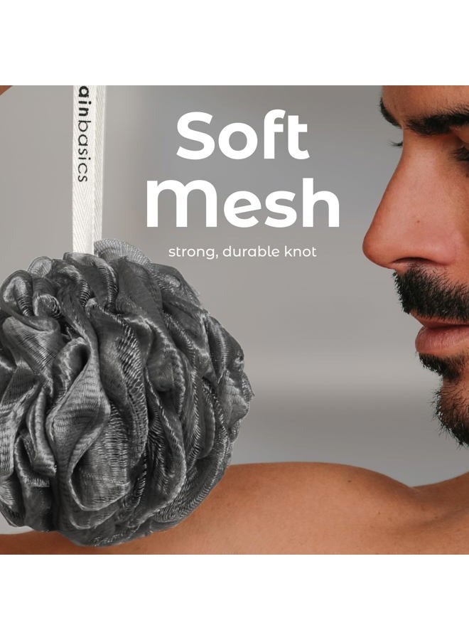MainBasics Charcoal Infused Bath Shower Loofah Sponge Pouf Body Wash Scrubber (Set of 3) - Image 3