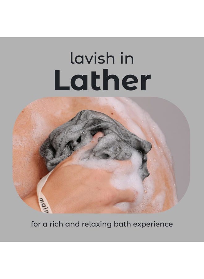 MainBasics Charcoal Infused Bath Shower Loofah Sponge Pouf Body Wash Scrubber (Set of 3) - Image 4