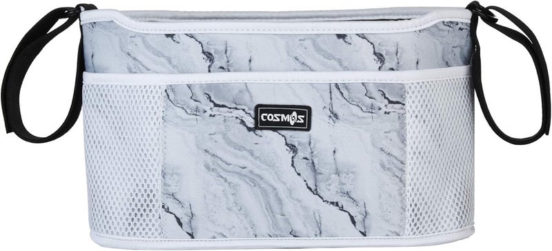 CM Stroller Organizer Diaper Bag Stroller Accessories Pack with Drink Holders and Zipped Pockets for Baby Stroller, Car, Shopping Cart. Fits All Major Strollers. (Marble White) - Image 1