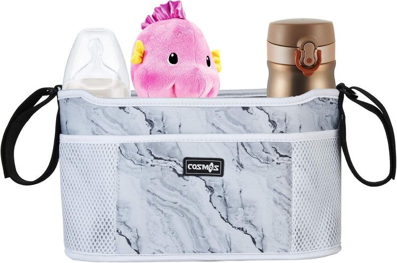 CM Stroller Organizer Diaper Bag Stroller Accessories Pack with Drink Holders and Zipped Pockets for Baby Stroller, Car, Shopping Cart. Fits All Major Strollers. (Marble White) - Image 2