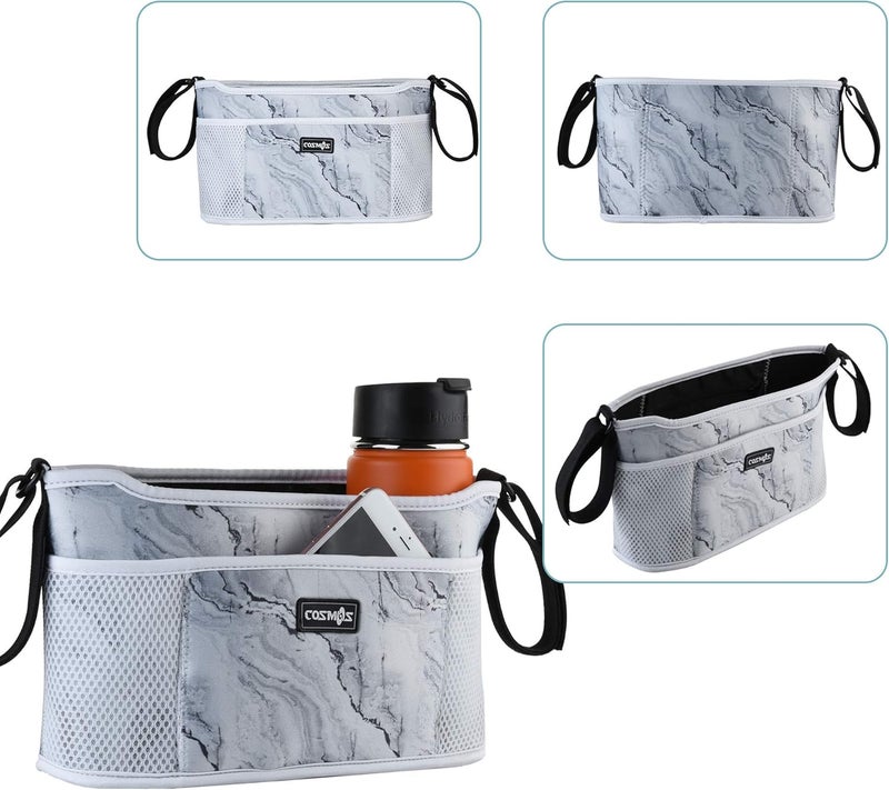 CM Stroller Organizer Diaper Bag Stroller Accessories Pack with Drink Holders and Zipped Pockets for Baby Stroller, Car, Shopping Cart. Fits All Major Strollers. (Marble White) - Image 4