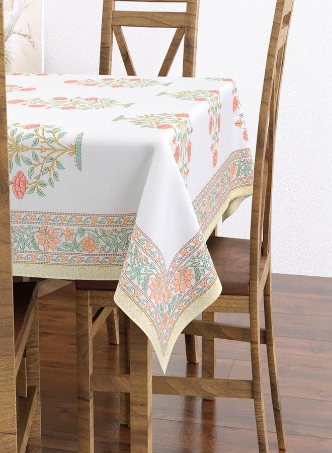 Texstylers Pure Cotton 6 Seater Dining Table Cloth - Rectangular Shape | 60x90 Inches | Washable & Durable Table Cover for Daily Use | Ideal for Home & Dining Decor, Orange Floral - Image 1