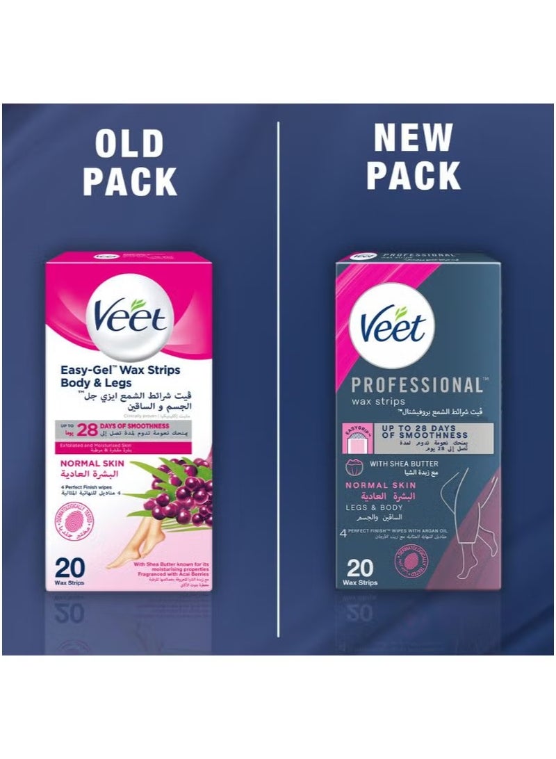 Veet Easy Gel Wax Strips Body And Legs For Normal Skin Hair Removal Moisturising Shea Butter