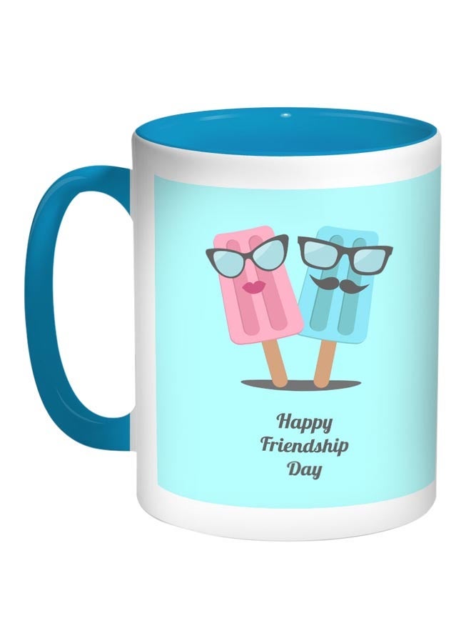 RYN Happy Friendship day Printed Coffee Mug Blue/White/Pink 11ounce