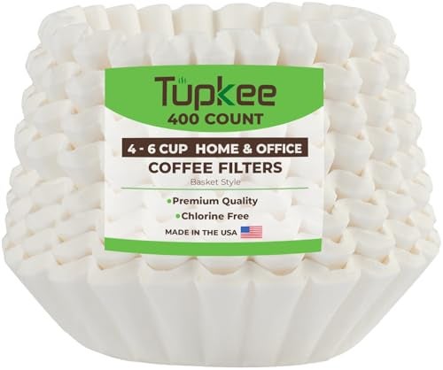 Tupkee Coffee Filters 46 Cups  400 Count Junior Basket Style White Paper Chlorine Free 5 Cup Coffee Filter Made in the USA