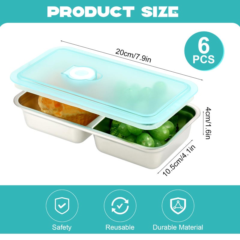 Rainmae 6 Pcs 304 Stainless Steel Bento Boxes, 30 oz 2 Compartments Food Storage Containers Snack Boxes with Leakproof Lids, Divided Meal Prep Lunch Box Food Container Dishwasher Safe - Image 2