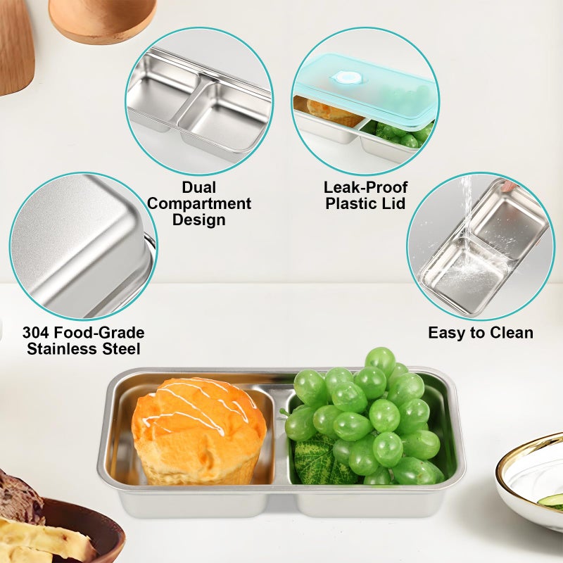 Rainmae 6 Pcs 304 Stainless Steel Bento Boxes, 30 oz 2 Compartments Food Storage Containers Snack Boxes with Leakproof Lids, Divided Meal Prep Lunch Box Food Container Dishwasher Safe - Image 3