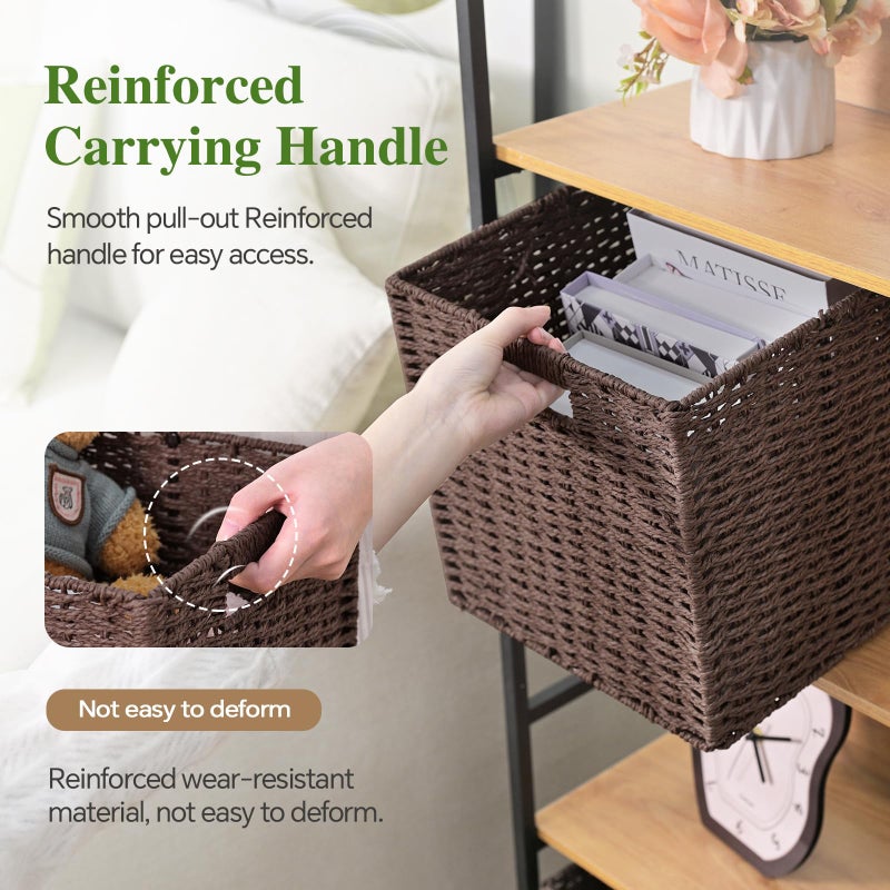 Patvingot Woven Wicker Storage Baskets 2-Pack, 11x11 Handwoven Paper Rope Organizer Bins, Foldable Cube Storage Cubes with Built-in Handles for Shelves and Closet Organization(Dark Brownï¼‰ - Image 3