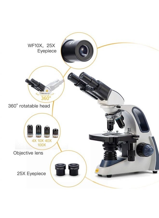 Swift - Swift SW380B 40X-2500X Magnification, Siedentopf Head, Research-Grade Binocular Compound Lab Microscope with Wide-Field 10X and 25X Eyepieces, Mechanical Stage, Ultra-Precise Focusing - Image 1