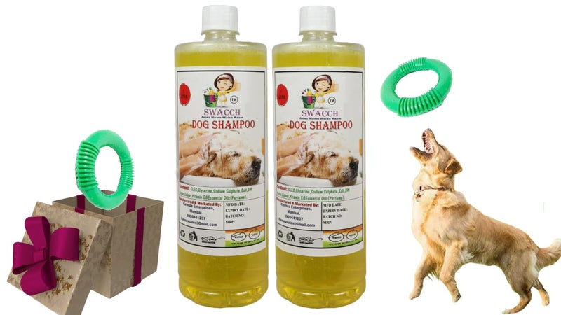 swacch Shampoo | Puppy Safe Shampoo | PH Balanced | Dog Shampoo 1 Litre Pack of 2 Lemon + | O PVC Ring Rubber Chew Toy | Teething Chew Toy I Dental Teething I Durable I Combo Pack - Image 1