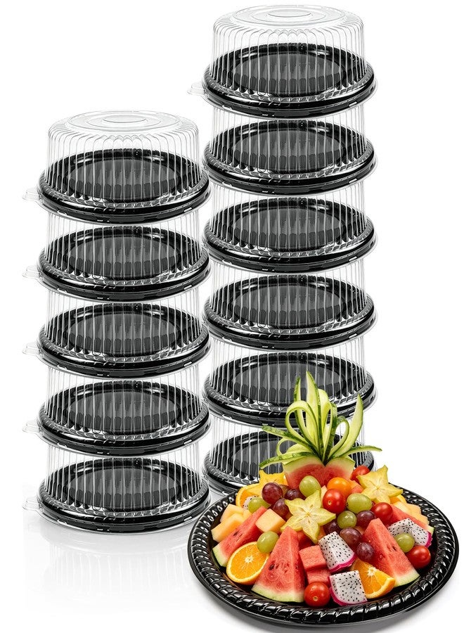 Nexboraque 12 Pack 12 Inch Plastic Serving Tray with Dome Lid, Stackable Plastic Round Trays Disposable Food Serving Platters for Party, Picnic, Takeout Food - Image 1