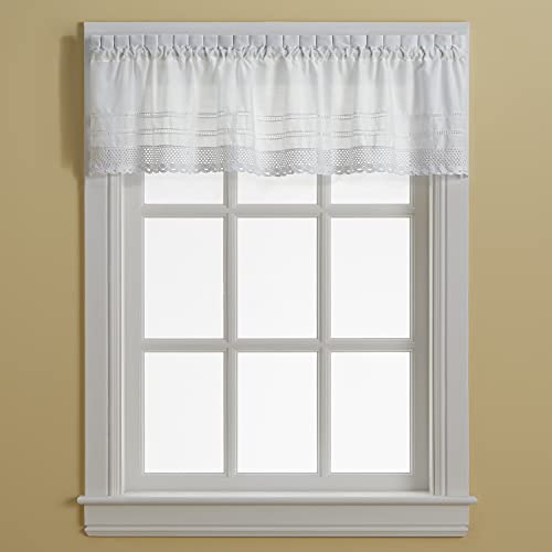 CHF & You Crochet Sheer Window Valance Kitchen Curtain for Windows, Living Room, Bedroom, Laundry, Bathroom, Rod Pocket, 58W x 14L inch, 1 Piece, White - Image 1