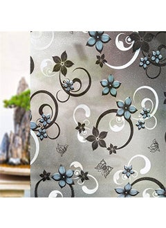CVANU CVANU Privacy Printed Blue Flower Vinyl Sheets Window Frosting Film 12 x 48 inch 