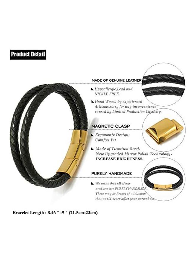 Halukakah Plus   Solo   Men's Genuine Leather Black/Brown Titanium Bracelet Double Wrap Size Adjustable 8.5"-9"(21.5-23cm) Magnetic Clasp with Free GIftbox, Leather - Image 2