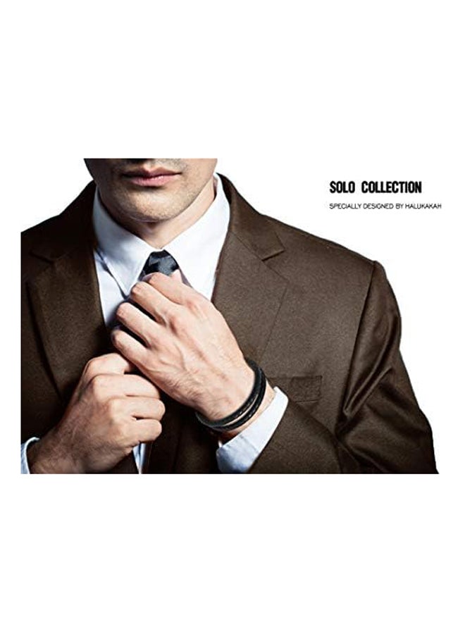 Halukakah Plus   Solo   Men's Genuine Leather Black/Brown Titanium Bracelet Double Wrap Size Adjustable 8.5"-9"(21.5-23cm) Magnetic Clasp with Free GIftbox, Leather - Image 3