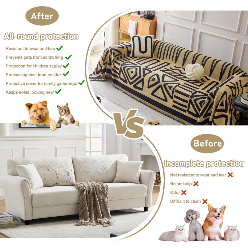 HANDONTIME Boho Geometric Couch Covers for Sofa Pet Friendly Taupe and Black Sofa Covers Washable Chenille Couch Blanket Cover for 2 3 Cushion Couches Pet Protector Furniture Cover Soft, 71" X 118" - Image 5