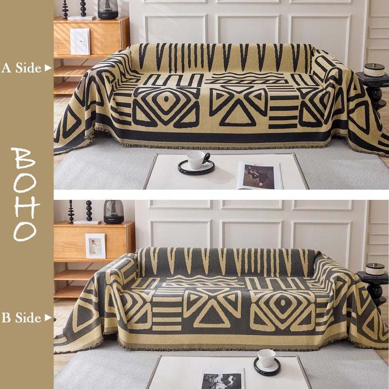 HANDONTIME Boho Geometric Couch Covers for Sofa Pet Friendly Taupe and Black Sofa Covers Washable Chenille Couch Blanket Cover for 2 3 Cushion Couches Pet Protector Furniture Cover Soft, 71" X 118" - Image 2