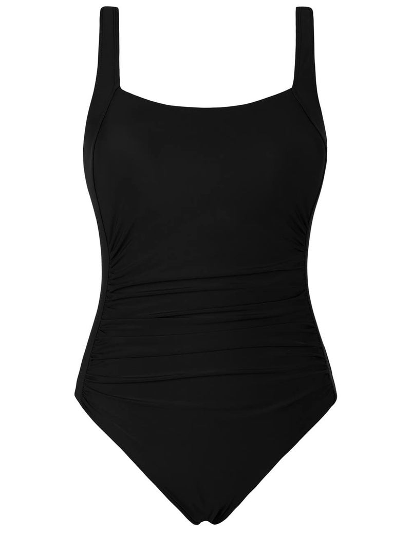 Firpearl Women's Tummy Control One Piece Swimsuit Vintage Push UP Bathing Suit Modest Swimwear US10 Black - Image 2